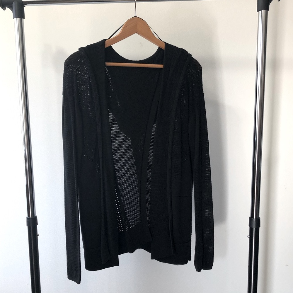 Lululemon knit hoodie sweatshirt with open back. Black.